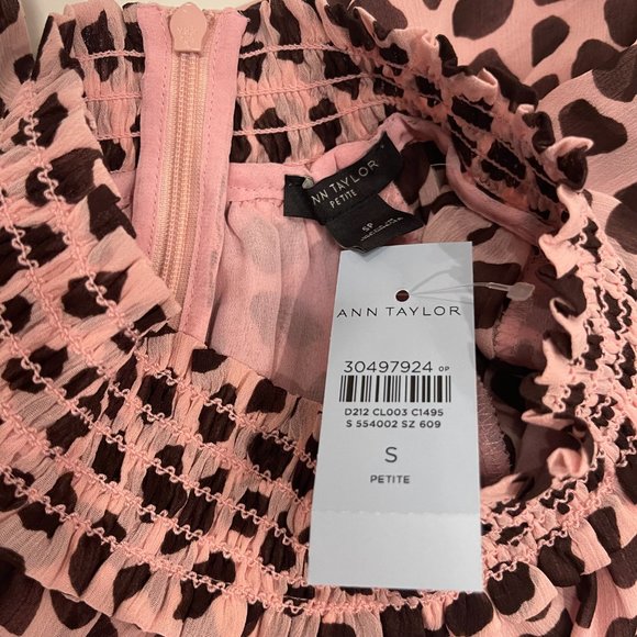 NWT Ann Taylor : Smocked Neck + Waist : Long Sleeve Top: Giraffe Print Pink : PS - Picture 5 of 6
